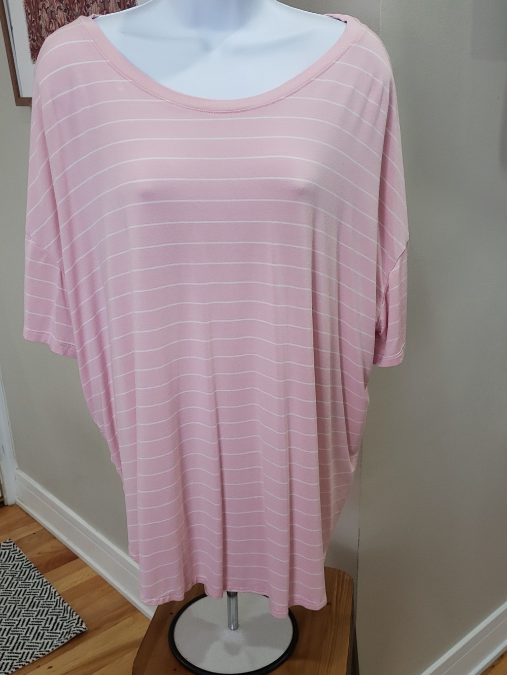Time and Tru Light Pink Striped Short Sleeve Tunic Top, Size 20 XXL